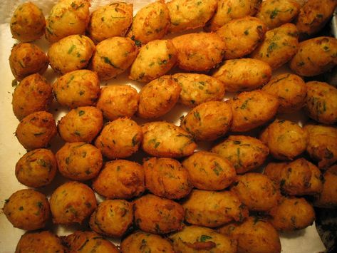 A recipe from the old-world grandmother I never had Codfish Recipes, Cod Fritters Recipe, Portuguese Meals, Portuguese Kitchen, Cod Fritters, Cod Fish Cakes, Portuguese Foods, Portuguese Dishes, Cod Cakes