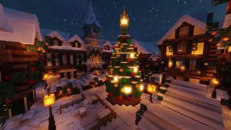 Minecraft Christmas Aesthetic, Aesthetic Minecraft Christmas Builds, Minecraft Santas Village, Minecraft Winter Aesthetic, Christmas Town Minecraft, Minecraft Snowy Village, Snow Village Minecraft, Minecraft Winter Village, Minecraft Christmas Building Ideas