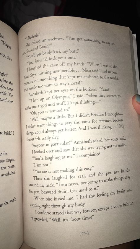 Yes, Annabeth would kick your butt! This is such an adorable and sassy Percabeth moment! <3 Percabeth Last Olympian, Percabeth Kisses In Books, Percabeth The Last Olympian, Percabeth Fanfiction Spicy, Percabeth Moments Book, Percy Jackson And The Last Olympian, Percabeth First Kiss, Percabeth Underwater Kiss, Percabeth Book Moments