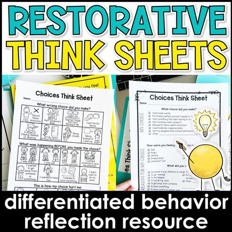 Restorative Practices School, Restorative Circles, Behavior Reflection Sheet, Think Sheets, Restorative Practices, Think Sheet, Behavior Reflection, Classroom Management Plan, Restorative Justice