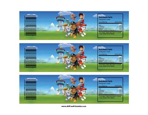 Free Printable Paw Patrol Water Bottle Labels. Print this Paw Patrol Water Bottle Labels and decorate your water bottles for your next Paw Patrol Birthday Party. This is a great printable for a Paw Patrol Themed event, and the best of all you don't have to spend money for it. The labels are 8 1/8 Paw Patrol Water Bottle, Paw Patrol Printables Free, Paw Patrol Party Printables, Free Printable Paw Patrol, Printable Paw Patrol, Water Bottle Labels Free, Paw Patrol Party Favors, Paw Patrol Stickers, Imprimibles Paw Patrol