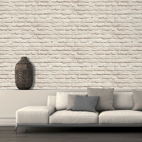 White Brick Wallpaper, Brick Effect Wallpaper, White Brick Wall, Beadboard Backsplash, White Subway Tile Backsplash, Faux Brick Walls, Herringbone Backsplash, Marble Backsplash, Faux Brick