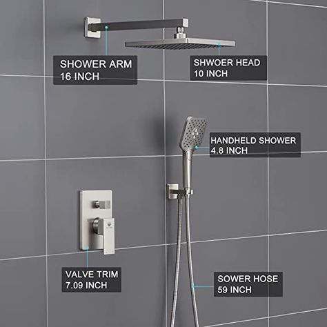 Rain Shower Head With Handheld Moen, Handheld Shower Head With Slide Bar Placement, Moen Genta Shower Faucet, Ceiling Rain Shower Head With Handheld, Shower System With Handheld Brushed Nickel, Rain Head, Bath Redo, Shower Faucet Sets, Head Set