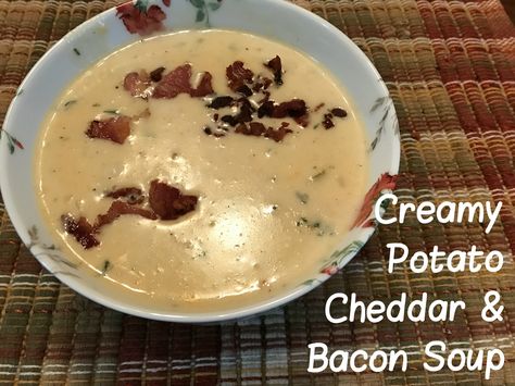 Creamy Potato Cheddar and Bacon Soup Cream Of Potato Bacon Soup, Creamy Bacon Potato Soup Crockpot, Cheddar Bacon Potato Soup, Creamy Potato Soup With Bacon And Cheddar, Cheesey Potatoe Bacon Soup, Chocolate Potato Cake, Cheese Potato Soup, Potato Candy, Cheese Potato