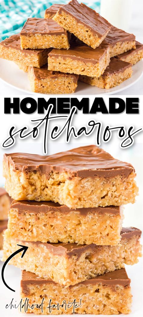 Scotcharoos Recipe, Scotcheroos Recipe, Peanut Butter Rice Krispie Treats, Dessert Bar Recipe, Cookie Bar, Butter Rice, Chocolate Topping, Cookie Bar Recipes, Rice Krispie Treats