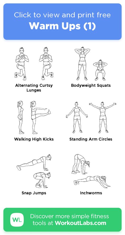 Free workout: Warm Ups (1) – 1-min abs, back, legs, shoulders exercise routine. Try it now or download as a printable PDF! Browse more training plans and create your own exercise programs with #WorkoutLabsFit · #AbsWorkout #BackWorkout #LegsWorkout #ShouldersWorkout Gym Warm Up Exercises, Shoulder Warm Up Exercises, Gym Warm Up, Workout Labs, Fit App, Squats And Lunges, Arm Circles, Workout Warm Up, Track Workout