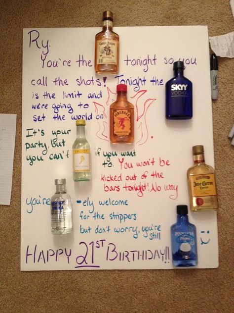 Poster made with liquor or candy 21st Birthday Gifts For Guys, Diy 21st Birthday Gifts, 21st Birthday Poster, 21st Birthday Diy, Homemade Birthday Gifts, Guys 21st Birthday, 21st Birthday Presents, Birthday Gifts For Brother