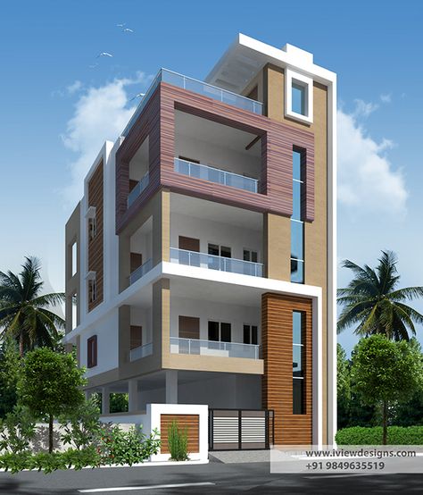 Ground + 3 floor 3D Project on Behance 3 Floor House Design Exterior Modern, 3 Floors Building Elevation, 3 Floor Apartment, 3 Floors Building Elevation Modern, Home Front Elevation, Elevation House, Indian House Exterior Design, Building Front Designs, 3 Storey House Design