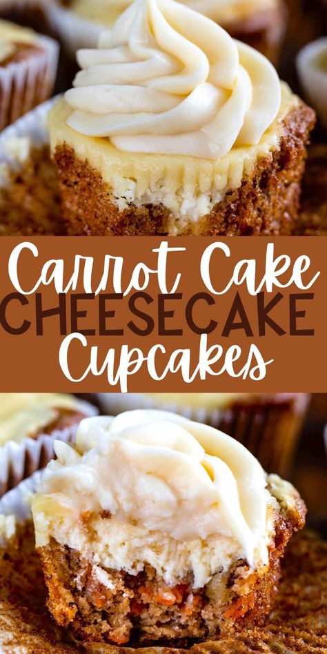 Turn Carrot Cake Cheesecake Cake into cupcakes - these Carrot Cake Cheesecake Cupcakes are the best dessert mashup with cream cheese frosting. Crazy Carrot Cake Recipe, Crazy Carrot Cake, Carrot Cake Cheesecake Cupcakes, Cupcake Cheesecake, Cake And Cheesecake, Easy Cupcake Recipe, Original Cheesecake, Bakewell Cake, Carrot Cheesecake