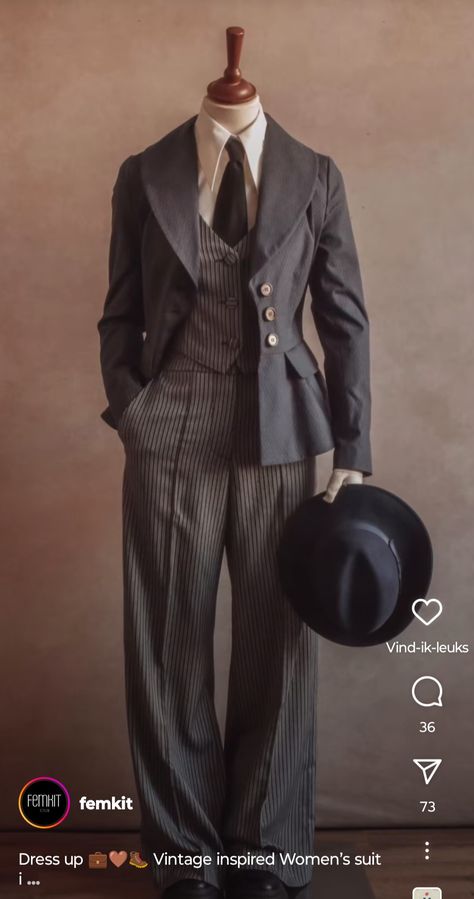 Old Detective Outfit, Casual 1920s Outfits For Women, Researcher Aesthetic Outfit, 1920s Suit Women, Detective Style Outfits, Detective Outfits Aesthetic, Victorian Detective Outfit, Fairycore Suit, Modern 1930s Fashion