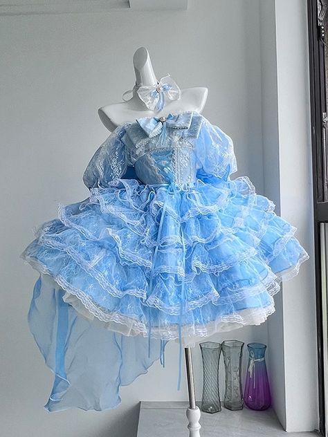 Blue/Black&Red Lolita KC / Train / Choker Puffy Blue Dress, Puffy Short Dresses, Prom Dress Tiered, Princess Prom Dress, Poofy Dress, Blue Clothes, Puffy Skirt, Princess Prom Dresses, Puffy Dresses