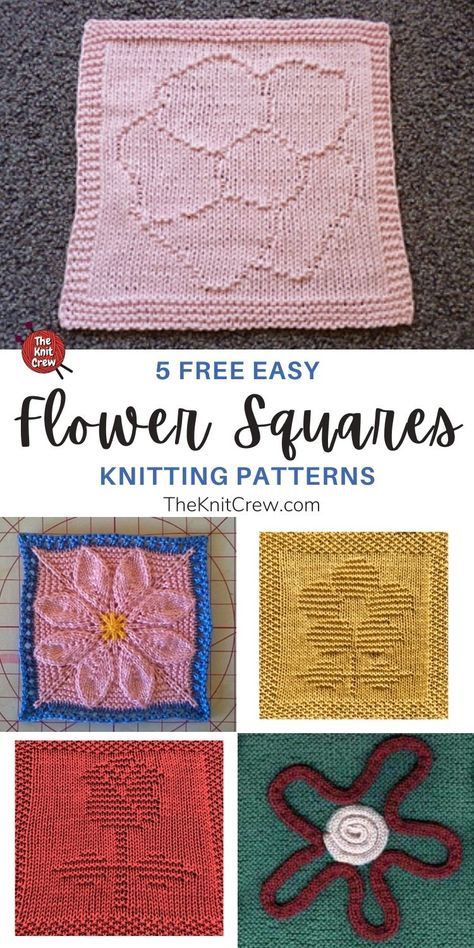 5 Free Easy Flower Square Knitting Patterns. Free Easy Flower Square Knitting Patterns curated by The Knit Crew. Square Knitting Patterns, Knitted Squares Pattern, Knitted Squares, Knitted Dishcloth Patterns Free, Dishcloth Patterns Free, Knitting Squares, Flower Granny Square, Easy Knitting Projects, Dishcloth Knitting Patterns