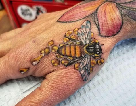 Bee Tattoo On Hand, Bee Tattoo Meaning, Queen Bee Tattoo, Honey Bee Tattoo, Honeycomb Tattoo, Bumble Bee Tattoo, Tattoo On Hand, Tattoo Prices, Bee Tattoo