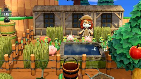 Acnh Pig Farm, Animal Crossing Pig Pen, Acnh Pig Pen, Animal Crossing Crop Farm, Acnh Crops Farm, Acnh Farm, Farm Core, Pig Island, Pig Pen