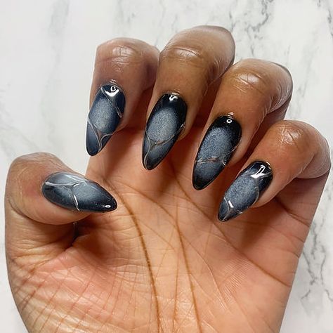 Nails London, Alien Nails, Black Press On Nails, Alien Superstar, Nails With White, White Aura, Silver Chrome, Futuristic Design, Nail Sizes