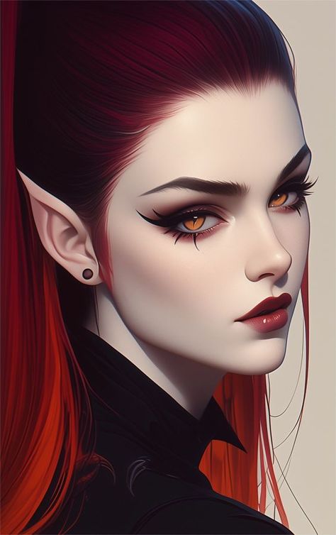 Vampire Female Character Design, Red Haired Vampire, Red Hair Elf, Vampire Beauty, Cute Egirl, Redhead Art, Female Monster, Girl Face Tattoo, Female Vampire