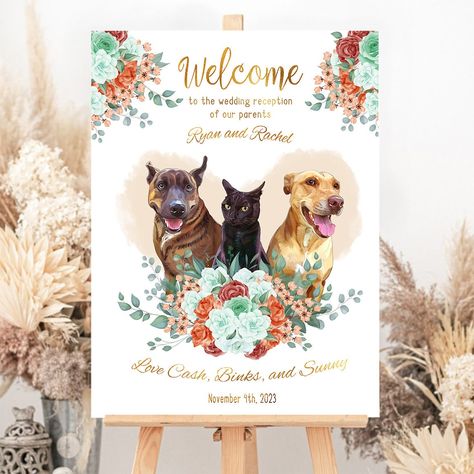 Ways To Incorporate Pets In Wedding, Dog Sign Wedding, Incorporating Dog Into Wedding, Incorporate Dog In Wedding Decor, Cat Wedding Ideas, Wedding Ideas Dog, Incorporating Cats In Wedding, Burnt Orange And Turquoise, Dog Wedding Incorporation