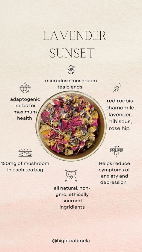 Microdose Mushrooms, Lavender Sunset, Mushroom Tea, Lavender Tea, Tea Blends, Natural Medicine, Non Gmo, Natural Health, All Natural