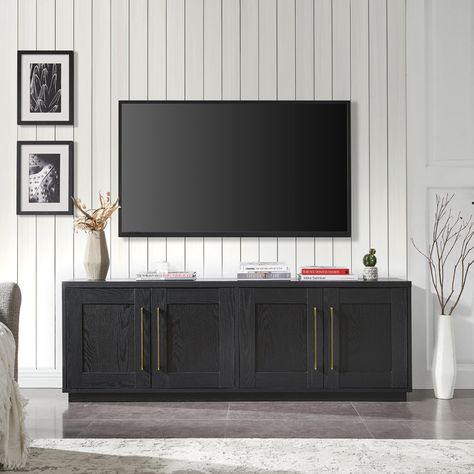 Lark Manor Aizen 68'' Media Console & Reviews | Wayfair Tall Tv Console, Black Tv Console, Large Tv Unit, Black Tv, Living Room Tv Stand, Modern Tv Stand, Modern Tv, Tv Console, Media Console