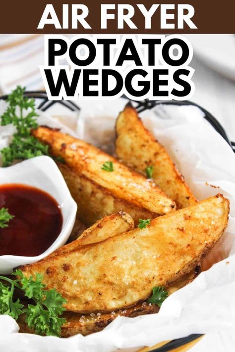 Skip the deep fryer and enjoy flavorful, crunchy air fryer potato wedges. Our foolproof recipe results in perfectly golden potatoes. Potato Wedges In Air Fryer, Wedges In Air Fryer, Homemade Potatoes, Air Fryer Potato Wedges, Golden Potatoes, Air Fryer Potato, Grilled Ham And Cheese, Potato Wedges Recipe, Wedges Recipe