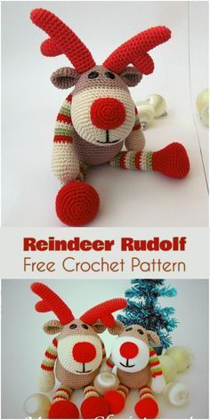 Reindeer Rudolf [Free Crochet Pattern] Amigurumi Reindeer, Deer Toy, Christmas Amigurumi, Ripple Afghan, Crochet Deer, Crochet Xmas, Pola Amigurumi, Haken Baby, Holiday Crochet