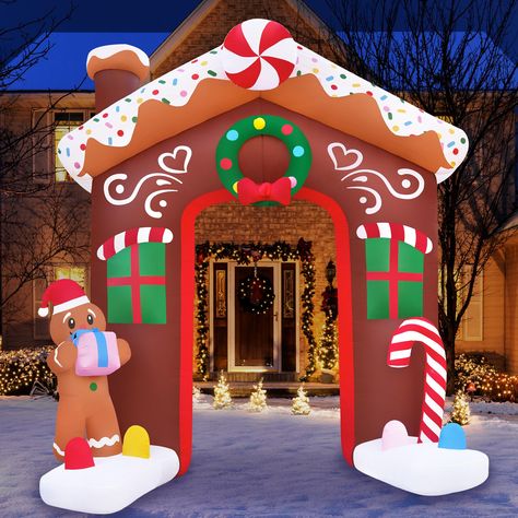 Christmas Gingerbread House Decorations Outdoor, Whimsical Outdoor Christmas Decor, Candyland Decorations Christmas, Gingerbread House Outdoor Decor, Christmas Outdoor Decor Yard Decorations, Large Christmas Decor, Christmas Cubicle, Cubicle Decorations, Joy Decorations