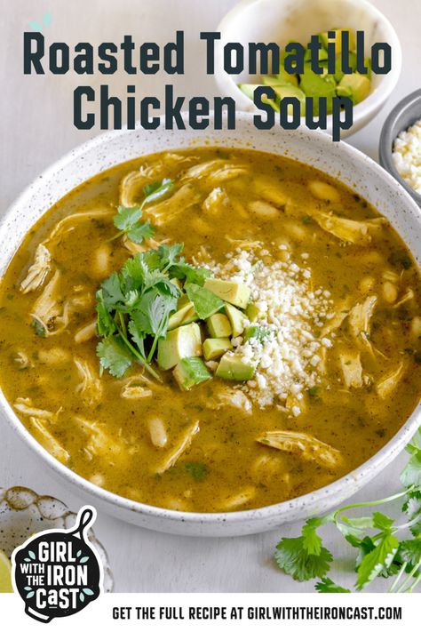 White Bean Chicken Soup, Bean Chicken Soup, Bone In Chicken Breast, Tomatillo Chicken, Tomatillo Recipes, Creamy White Beans, Poblano Soup, Mexican Favorites, Mexican Soup Recipes