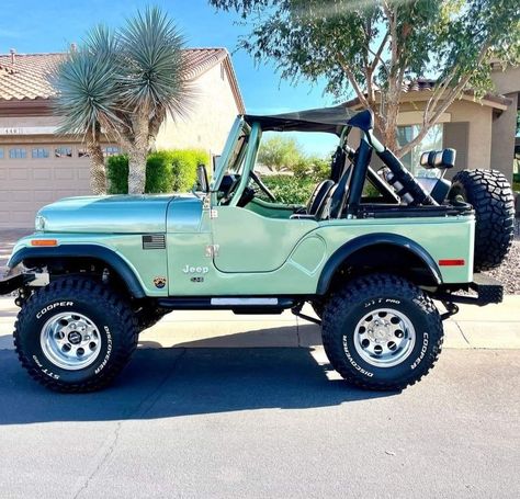 Old Jeeps Vintage Dream Cars, 1975 Cj5 Jeep, Jeep Color Ideas, Cj5 Jeep Projects, Sage Green Jeep, 1993 Jeep Wrangler, Baby Jeep, Jeep Wrangler Colors, Summer Drive