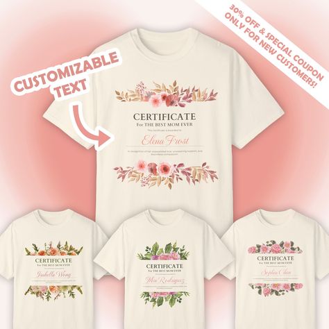 Mother's Day Custom Certificate T-Shirt | Personalized Mother's Day Tee | Unique Appreciation Gift for Mom | Customizable Tee 🎉 Grand Opening Sale! 🎉 Enjoy up to 30% off on all of our printed tees! Be among the first 10 customers to give us a review and receive a special coupon for your next order. Don't miss out on this exclusive offer! 🌟 Elevate your Mother's Day style with our personalized tees! 🎨 Make a statement that's uniquely you. Available now in our Mother's Day collection! #Mother... Grand Opening, Printed Tees, Gift For Mom, Mother's Day, Gifts For Mom, Mothers Day, T Shirt, Gifts