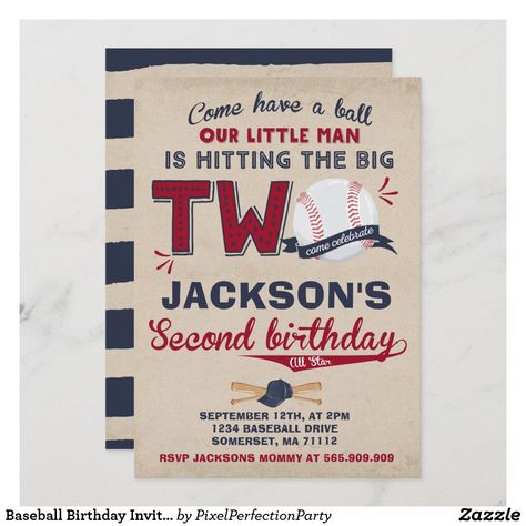 Baseball Birthday Invitation Baseball 2nd Birthday Baseball 2nd Birthday, Baseball Birthday Party Invitations, Baseball Birthday Invitations, Baseball Theme Birthday, Sports Birthday Invitations, 3rd Birthday Boys, 12 Birthday, Baseball Birthday Party, Birthday Vintage