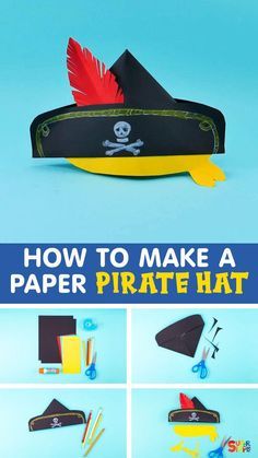 Pirate Crafts Preschool, Pirate Hat Crafts, Pirate Hats For Kids, Pirate Talk, Pirate Costume Diy, Pirate Activities, Pirate Crafts, Pirate Theme Party, Pirate Kids