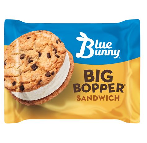 Blue Bunny Ice Cream, Big Bopper, Vanilla Ice Cream Sandwich, Sandwich Packaging, Flavored Ice, Ice Cream Packaging, Dairy Desserts, Flavor Ice, Cookie Calories