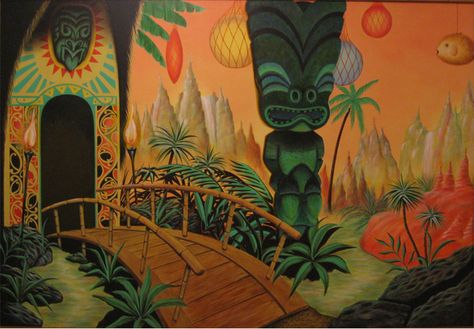 Tiki Mural on a wall Tiki Mural, Instagram Mural, Rockabilly Art, Tiki Style, Tiki Bars, Lounge Music, Tiki Lounge, Tiki Art, Tiki Hut