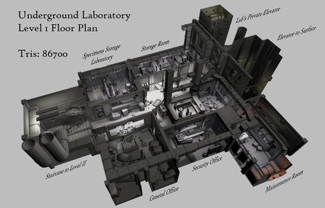 Underground Laboratory Level 1 by shadowofamn.deviantart.com on @DeviantArt Abandoned Sci Fi Lab, Sci Fi Ideas, Factory Floor Plan, Office Concept Art, Underground Laboratory, Underground Office, Sci Fi Laboratory, Sci Fi Base, Science Art Projects