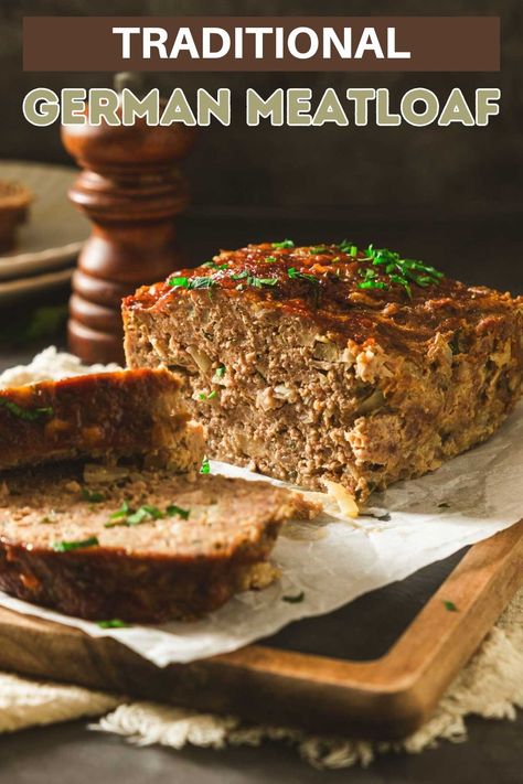 This traditional German Meatloaf, or Hackbraten, recipe combines ground pork and beef with a blend of spices and a savory glaze for a hearty dish deeply rooted in German cuisine. Perfectly moist and packed with flavor, it's a comforting meal that pairs beautifully with a variety of side dishes, making it a favorite for family dinners and gatherings. Dinner Ground Pork, Ground Pork Meatloaf, Pork And Beef Meatloaf, Ground Pork And Beef, German Meatloaf, Ground Beef Meatloaf, Traditional Meatloaf Recipes, Pork Meatloaf, German Meat