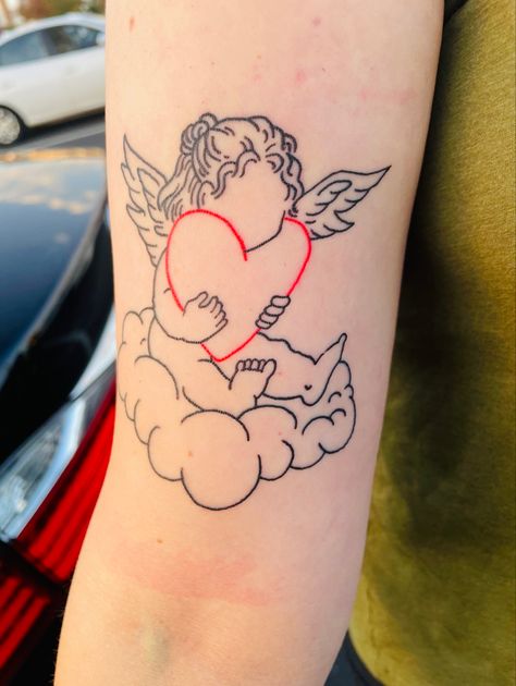 Clouds Around Words Tattoo, Butterfly And Clouds Tattoo, Cloud Back Tattoo, Cloud 9 Tattoo, Angel With Heart Tattoo, Angel Tattoo Designs For Women Beautiful, Angel In Clouds Tattoo, Cloud Shoulder Tattoo, Angel Cloud Tattoo