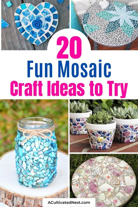 20 Fun Mosaic Craft Ideas- Mosaics DIYs are a fun way to make some really unique décor for you home. Get inspired with these fun mosaic craft ideas! | #mosaics #crafts #diyProjects #DIY #ACultivatedNest Diy Mosaic Projects, Mosaic Tiles Diy, Easy Mosaic, Mosaic Tiles Crafts, Design Garden Ideas, Mosaic Birdbath, Mosaic Art Diy, Mosaic Rocks, Mosaic Flower Pots