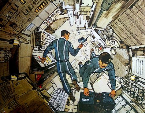 «Skylab», 1971 Soviet Futurism, Robert Mccall, Soviet Aesthetic, Cyberpunk Armor, Science Fiction Artwork, 70s Sci Fi Art, Space Space, Science Fiction Illustration, Atomic Era