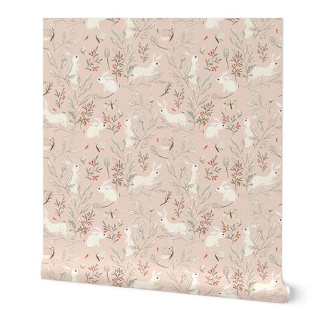 Bunnies pink Wallpaper | Spoonflower Pink Animal Wallpaper, Animals Forest, Etsy Fabric, Pink Rabbit, Drawer Liner, Prepasted Wallpaper, Self Adhesive Wallpaper, Wallpaper Roll