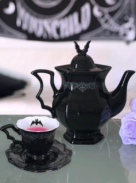 Victorian Vibes, Goth Houses, Dark Home Decor, Goth Home, Goth Home Decor, Dark Home, Goth Decor, Ceramic Teapot, After Midnight