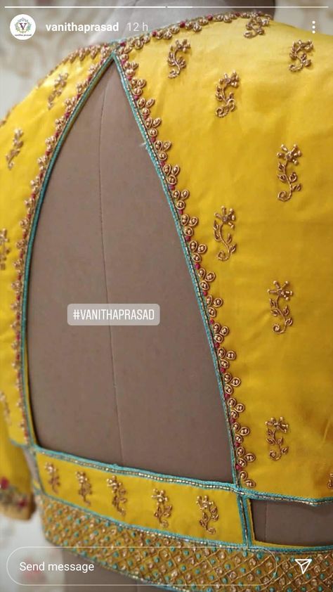 Yellow Blouse Back Neck Design, Raw Silk Blouse Designs, Exclusive Blouse Designs, Blouse Works, Maggam Work Designs, Best Blouse Designs, Aari Designs, Aari Blouse, New Saree Blouse Designs