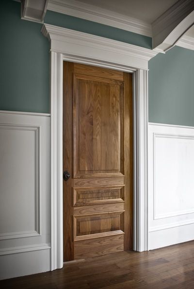 Wood Door White Trim Interior, Wood Stain Doors Interior, Stained Bedroom Doors, Wooden Door Interior, Mixing Wood And White Trim, Wood Doors And Trim Interior, Stain Doors Interior, White Trim Stained Doors, Painting Wooden Doors Interior