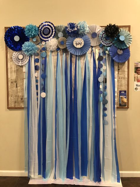 Decoration Ideas Event College, Blue Recruitment Decorations, Teachers Day Decoration Ideas In College, Argentina Decorations Ideas, Independence Day Decoration In Office, Blue Streamers Decoration, Teachers Day Decoration, Blue Bridal Shower Themes, Sports Day Decoration