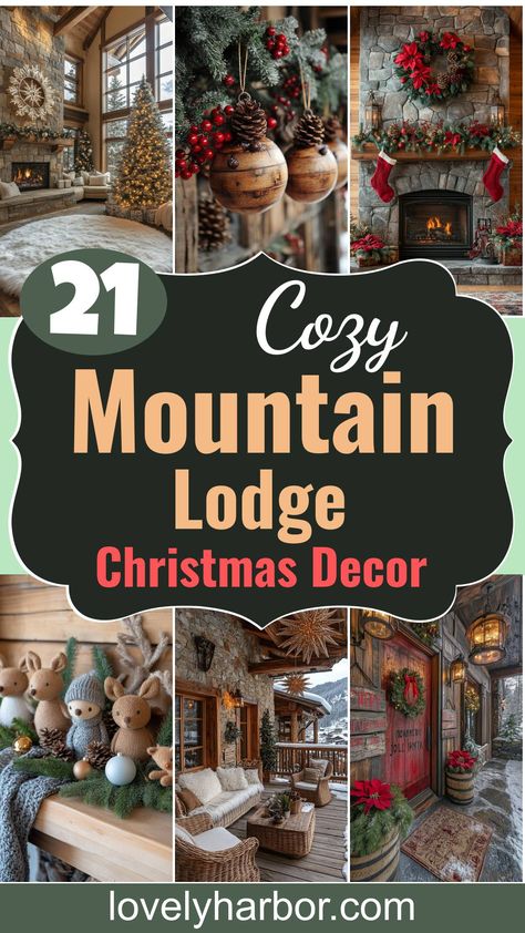 21 Cozy Mountain Lodge Christmas Decor Ideas 2 Winter Cabin Christmas Decorating Ideas, Mountain Home Christmas Decor, Cozy Cabin Christmas Tree, Christmas Ski Decorations, Rustic Mountain Christmas Decor, Christmas Lodge Aesthetic, Ski Lodge Christmas Decor Ideas, Log House Christmas Decorating, Ski Lodge Christmas Party