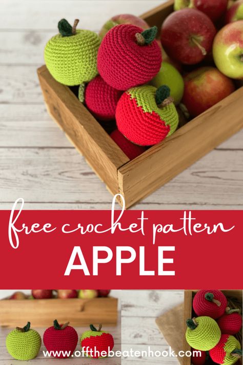 Crochet Fruit Bowl, Free Crochet Fruit And Veg Patterns, Crochet Toy Food Free Pattern, Crochet Veggies Free Pattern, Apple Crochet Pattern Free, Red Things To Crochet, Crochet Fruit Pattern Free, Amigurumi Food Free Pattern, Crochet Apple Pattern