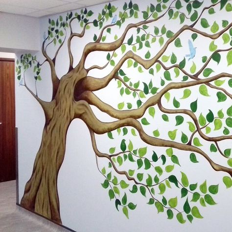 Sultan Decorators Ltd on Instagram: “An ARTIST on our books - the eminent @jivesart is an amazing mural painter. This is one of his recent works over at The Radiology unit at…” Trees Wall Painting, Apple Tree Mural, Tree Wall Painting Bedrooms, Tree Painting On The Wall, Wall Tree Painting, Tree Murals, Tree Wall Painting, Simple Wall Paintings, Seni Mural