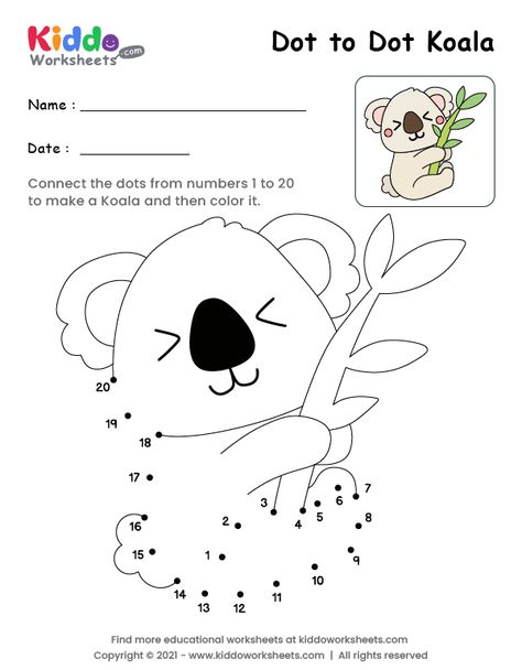 Australia Day Craft Preschool, Free Printable Dot To Dot, Bear Crafts Preschool, Printable Dot To Dot, Koala Craft, Australia Crafts, Harry Potter Coloring Pages, Dot To Dot Printables, Dots Free