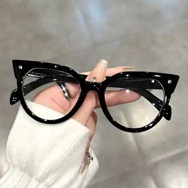 Large Cat Eye Clear Lens Glasses Clock Block Fashion - Temu Women Eyewear, Shape Sunglasses, Vintage Jewelry Necklace, Dramatic Look, Butterfly Shape, Eyewear Womens, Cat Eye Glasses, Cat Eye Frames, Wig Accessories