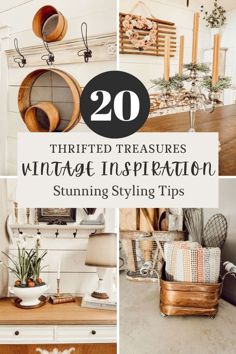 Vintage Décor Inspiration: Top 20 Treasures & Stunning Styling Tips Staging Vintage Items, How To Style Antiques, Useful Home Decor, Antique Finds Home Decor, Vintage Vignettes Styling Display Ideas, Thrifted And Styled Decor, Vintage Items Aesthetic, Thrifted Decor Aesthetic, Vintage Decor Ideas For The Home