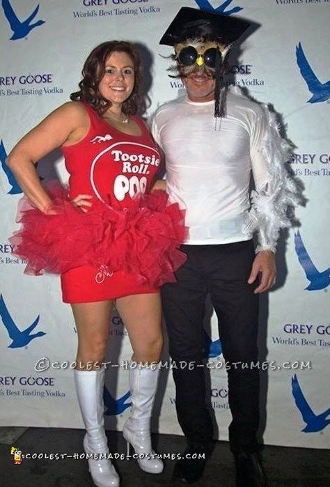 Cool+Homemade+Couple+Costume+Idea:+Mr.+Owl+and+Tootsie+Pop Tootsie Pop Costume, Tootsie Pop Owl, Homemade Couples Costumes, Tootsie Roll Pops, Brain Storming, Girl Group Costumes, Halloween School Treats, Owl Costume, Tootsie Pop